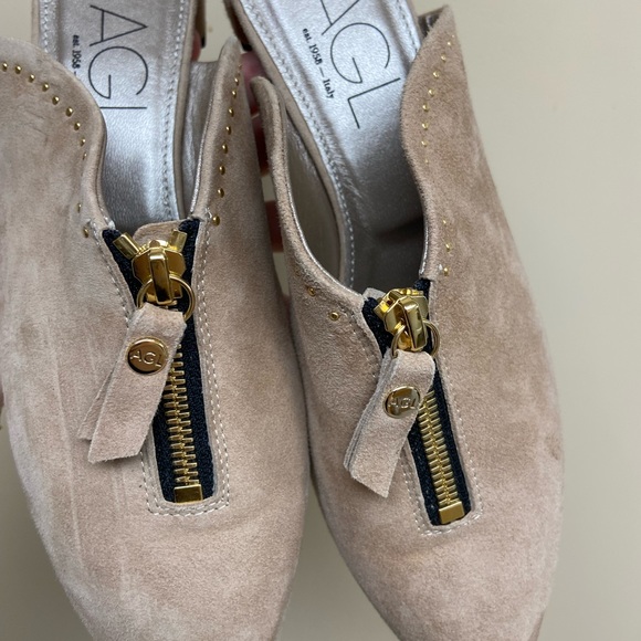 AGL Suede Zip Pointed Toe Studded Slides - Picture 4 of 6